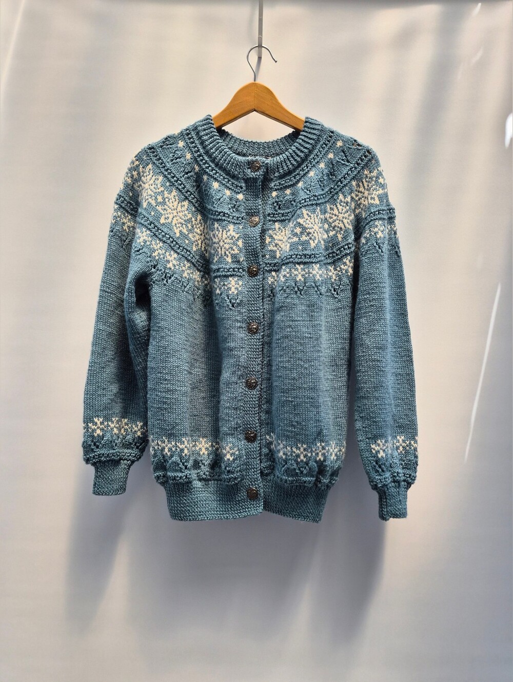 Vtg Dale of Norway Turi Cardigan Blue Nordic Fair Isle Wool Ski Sweater Small